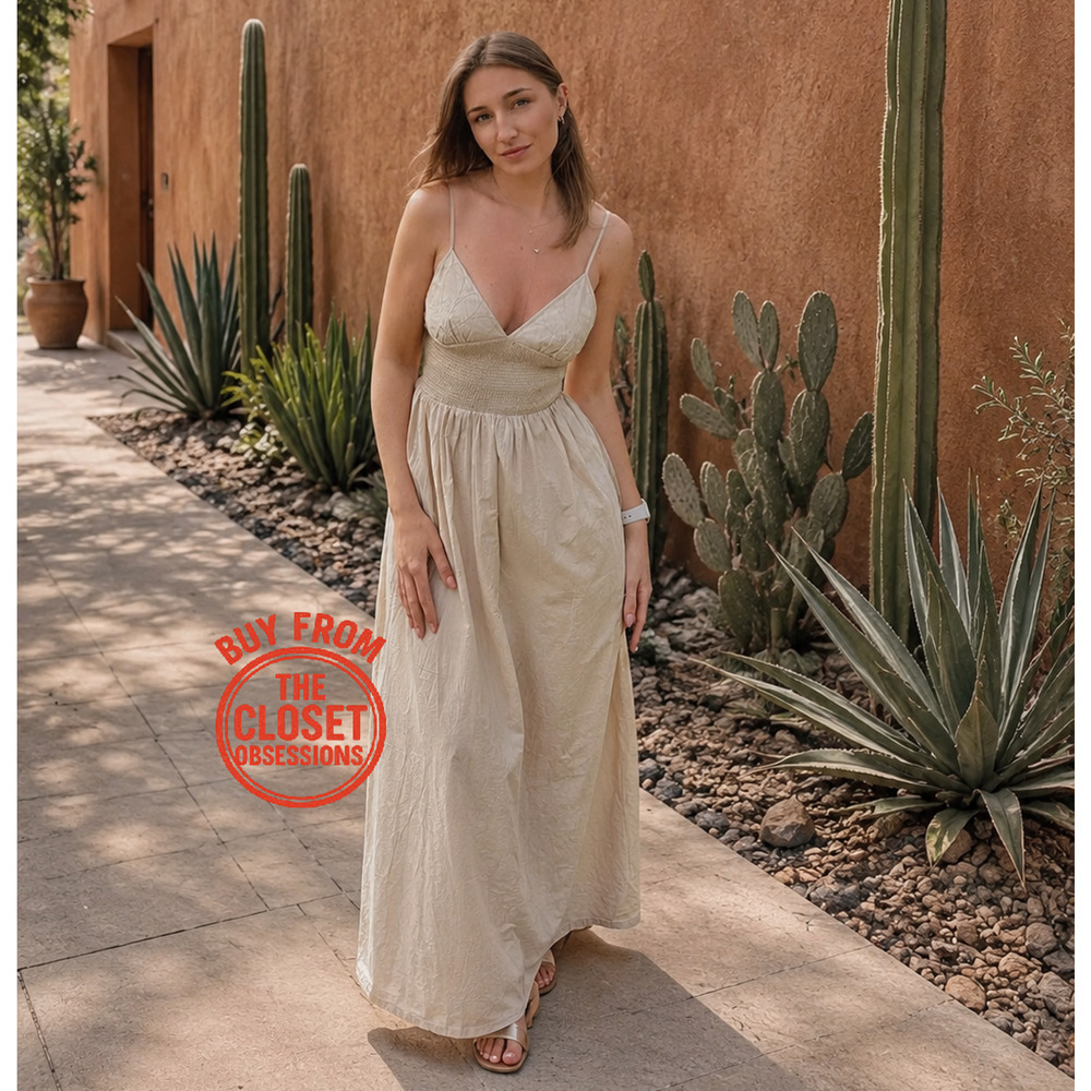 Zara NWT Beige Embroidered Cotton Maxi Dress M L - Picture 4 of 16